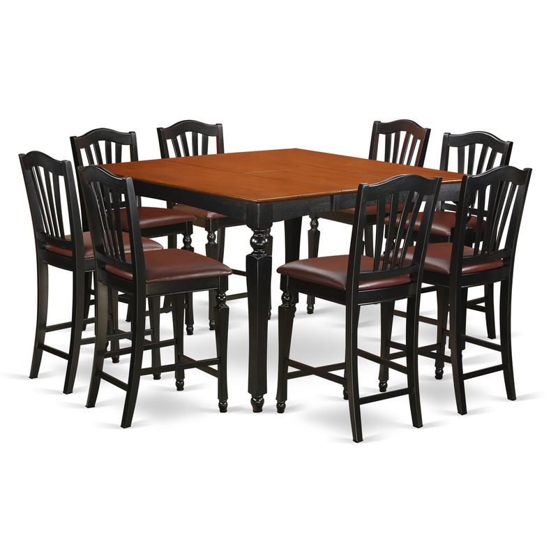 Black Rubberwood Square Pub Table with 8 Counter-height Chairs (9-piece Set) - Wood Seat