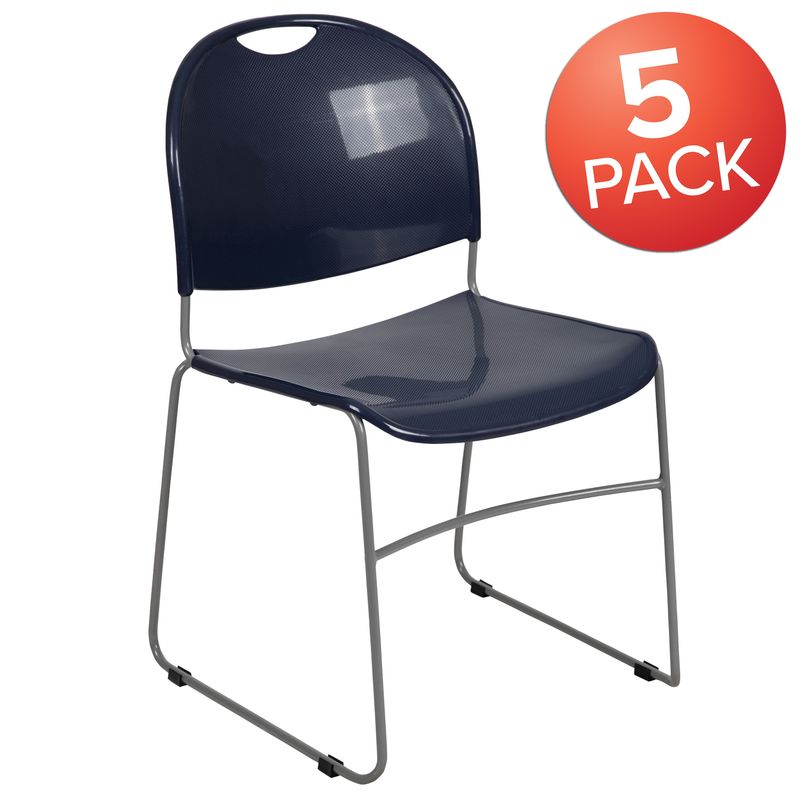 5 Pack Ultra-Compact School Stack Chair - Office Guest Chair/Student Chair - Green Plastic/Black Frame