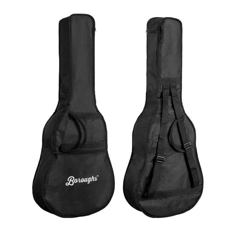 Boroughs B20DNT Beginner Dreadnought Acoustic Guitar, Natural Bundle with Gig Bag, Micro-Fiber Cloth, 3-Pack Strings