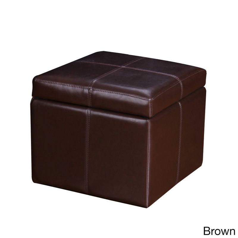 Adeco Bonded Leather Contrast Stitch Square Storage Ottoman Footstool - Brown