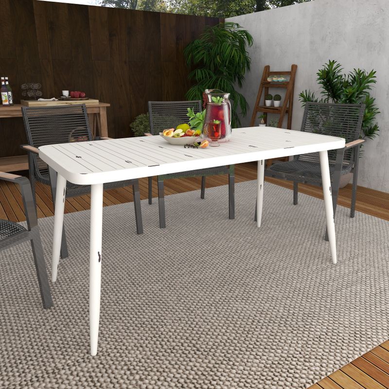 White Aluminum Farmhouse Outdoor Dining Table - 59 x 28 x 30