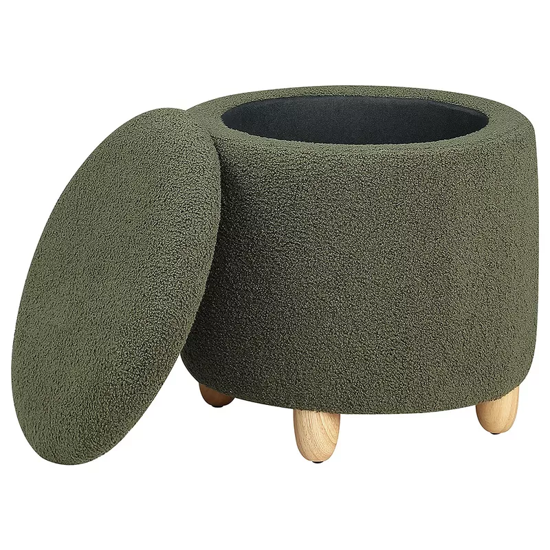 Valia Faux Sheepskin Upholstered Round Storage Ottoman Green