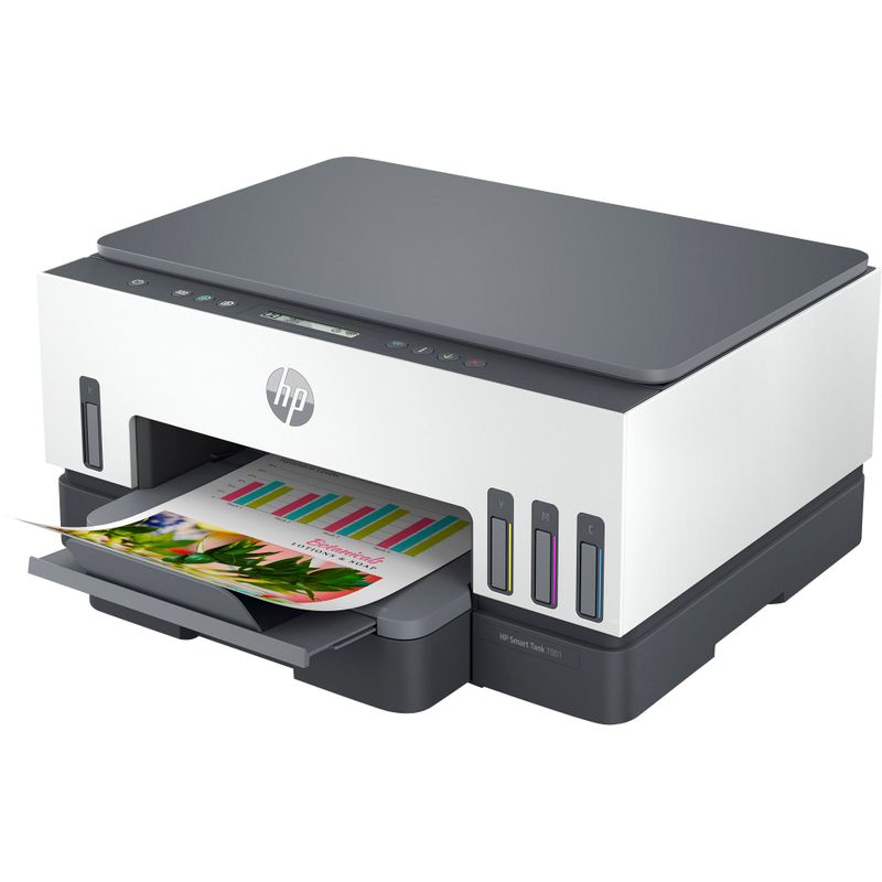 Left Zoom. HP - Smart Tank 7001 Wireless All-In-One Supertank Inkjet Printer with up to 2 Years of Ink Included - White & Slate