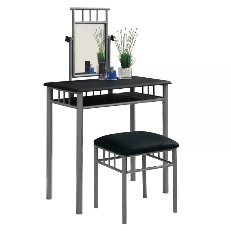 Vanity Set/ Set Of 2/ Makeup Table/ Organizer/ Dressing Table/ Bedroom/ Metal/ Laminate/ Black/ Grey/ Transitional