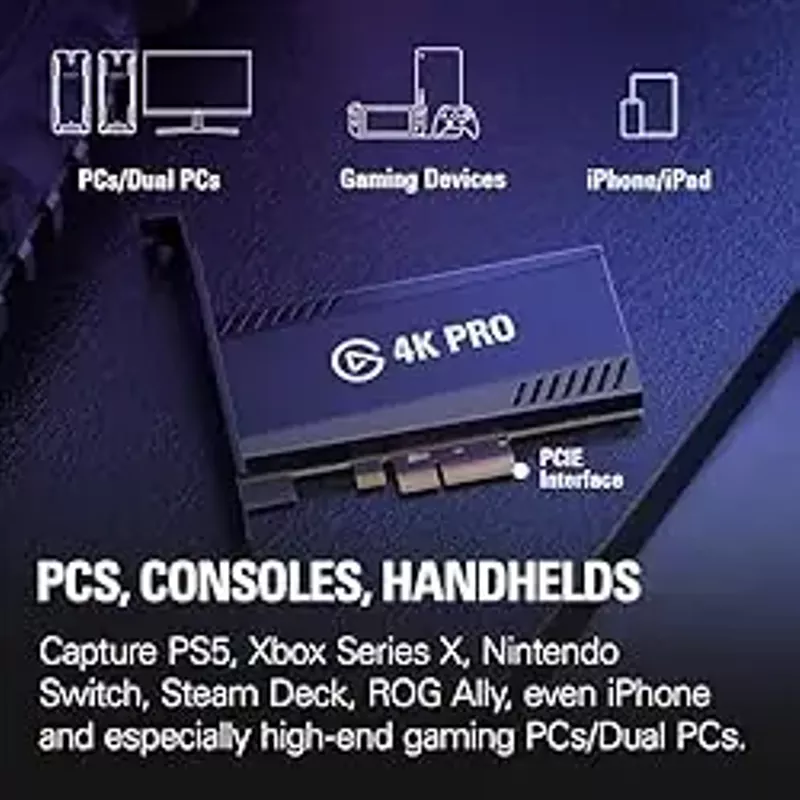 Elgato 4K Pro, Internal Capture Card: 8K60 Passthrough/4K60 HDR10 with Ultra-Low Latency on PS5, Xbox Series X/S, OBS and More, for Streaming & Recording, Works with Windows PC and Dual PC Setups