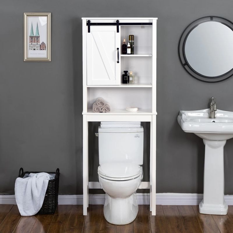 27.16 in. W x 66.93 in. H x 9.06 in. D White Over-the-Toilet Storage - Wood Finish - White