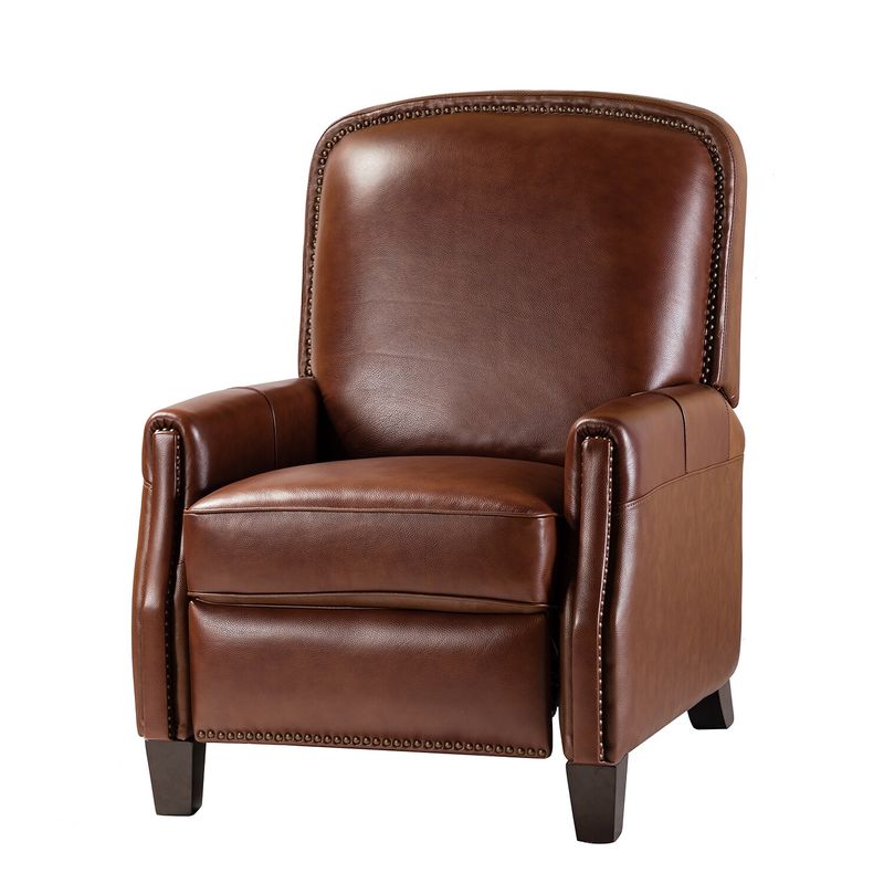 Gladis Genuine Leather Recliner with Nail Head Trim - GREEN