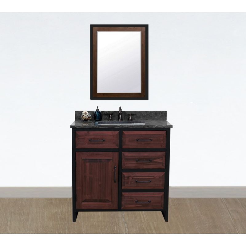 36"Rustic Solid Fir Single Sink Iron Frame Vanity in Brown-Driftwood Finish with Marble Top-No Faucet - Oval - Carrara White Marble Top