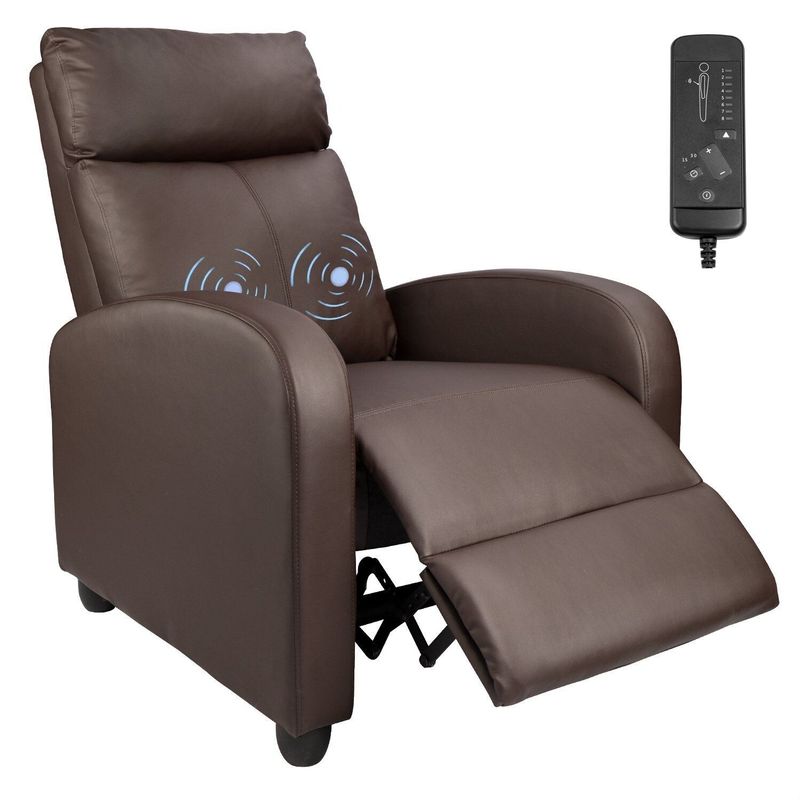 Massage Recliner PU Leather Faux Leather Recliner Home Theater Recliner with Padded Seat and Massage Backrest - Black