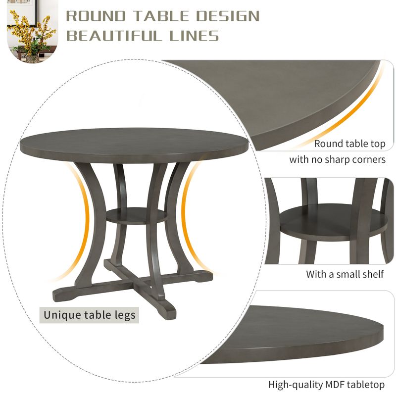 Nestfair 5-Piece Dining Set Round Dining Table with Hollow Back Chair - Grey