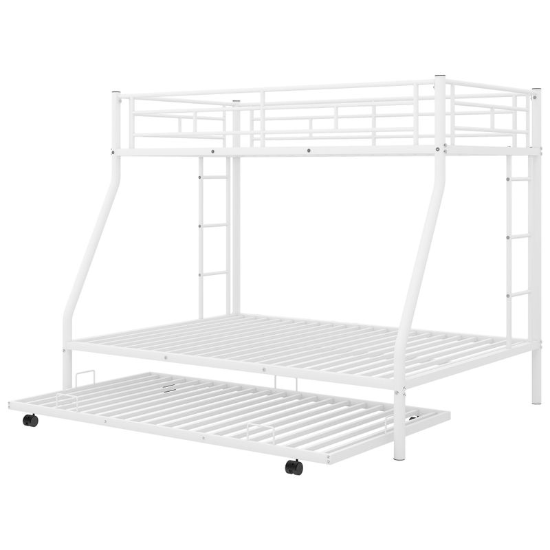Nestfair Twin over Full Bunk Bed with Twin Size Trundle and Two-Side Ladders - White