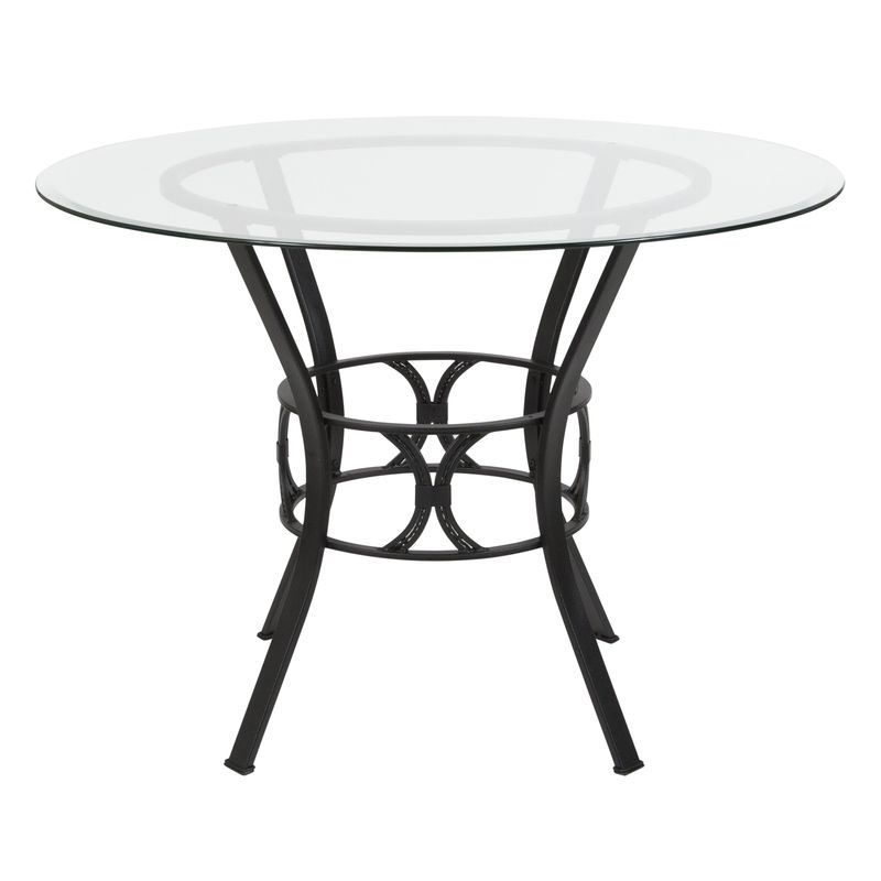 Carlisle 42'' Round Glass Dining Table with Crescent Style Metal Frame - Clear Top/Matte Gold Frame