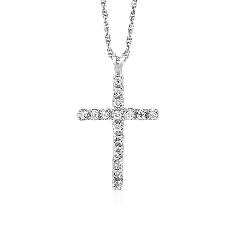 Cross Pendant with Diamonds in Sterling Silver (18 Inch)