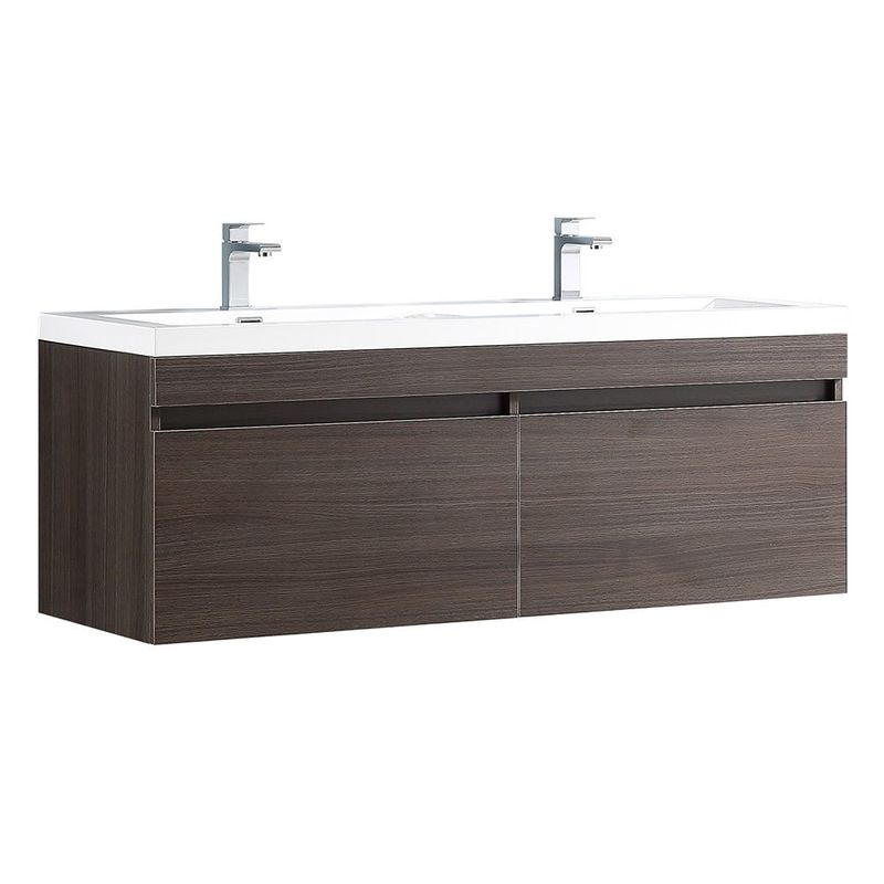 Fresca Largo Grey Oak Modern Double Sink Bathroom Cabinet w/ Integrated Sinks - Largo Modern Bathroom Cabinet w/ Integrated Sinks