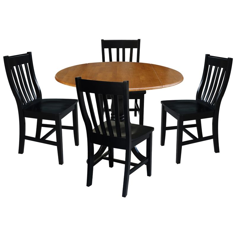 42 in Dual Drop Leaf Dining Table with 4 Dining Chairs - 5 Piece Dining Set - Natural table/black chairs