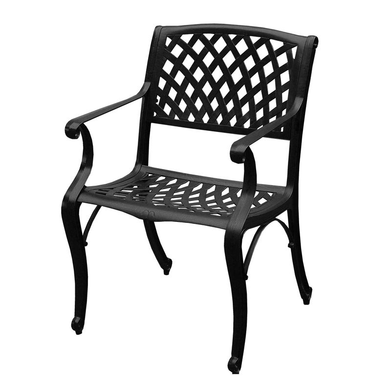 Modern Ornate Outdoor Mesh Aluminum 84-in Large Rectangular Patio Dining Set with Two Lazy Susans and Eight Chairs - Black