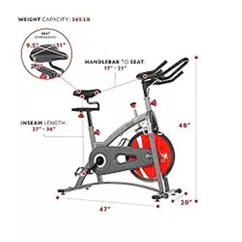 Sunny Health & Fitness Indoor Cycling Exercise Bike with LCD Digital Monitor, Heavy-Duty 40 LB Flywheel, Stationary Bike with Customizable Comfort and 265 LB Max Weight - SF-B1423/C
