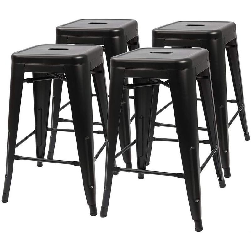 Homall 24 Inches Metal Bar Stools Height Stackable Stools Set of 4 - N/A - Black