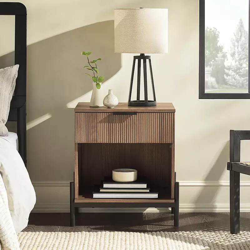 Walker Edison - Modern Reeded-Front 1-Drawer Nightstand - Mocha