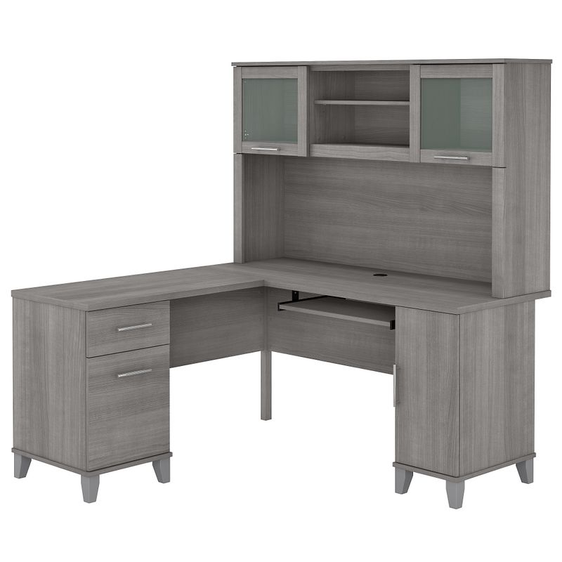 Somerset 60W L Shaped Desk with Hutch - Sand Oak