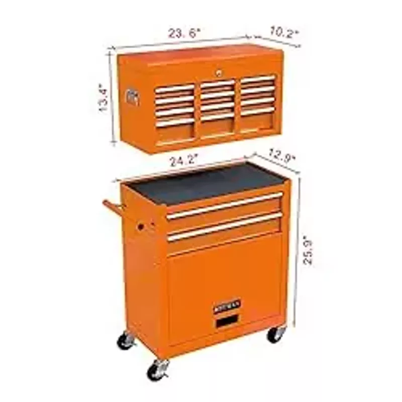 PULLAFUN 8-Drawer Rolling Tool Chest, 2-in-1 Rolling Tool Storage Cabinet with Detachable Top Tool Box, Liner, Universal Lockable Wheels,Locking Mechanism,Tool Cart for Garage Workshop