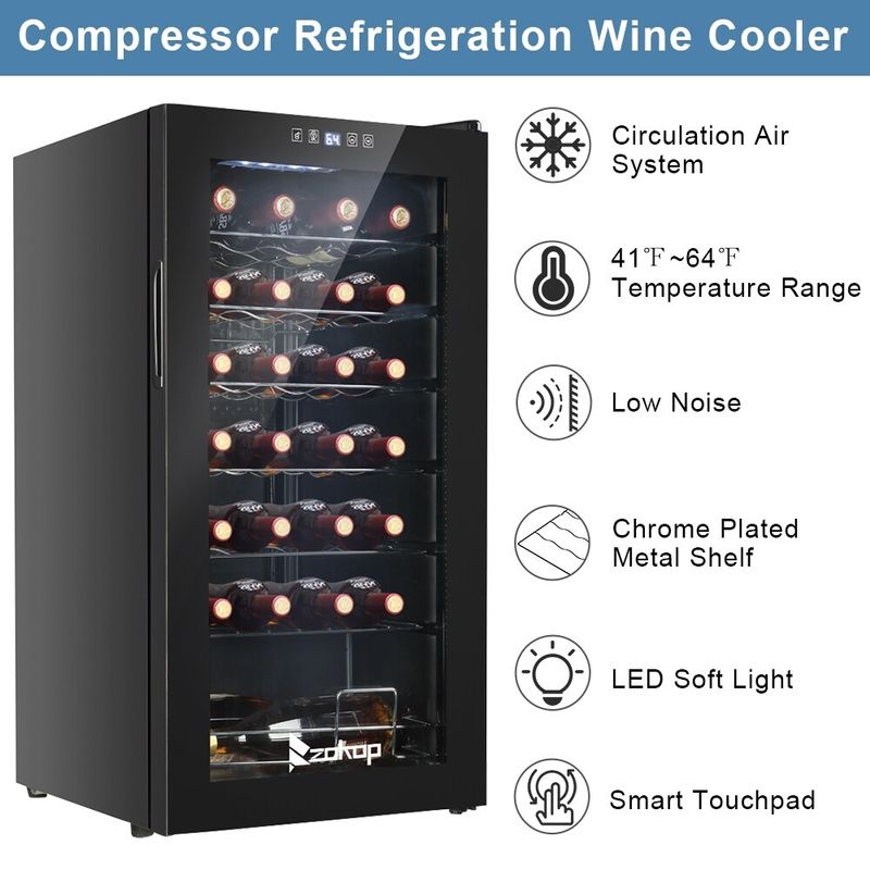28-Bottle Compressor Wine Cooler with Digital Touchscreen - Black