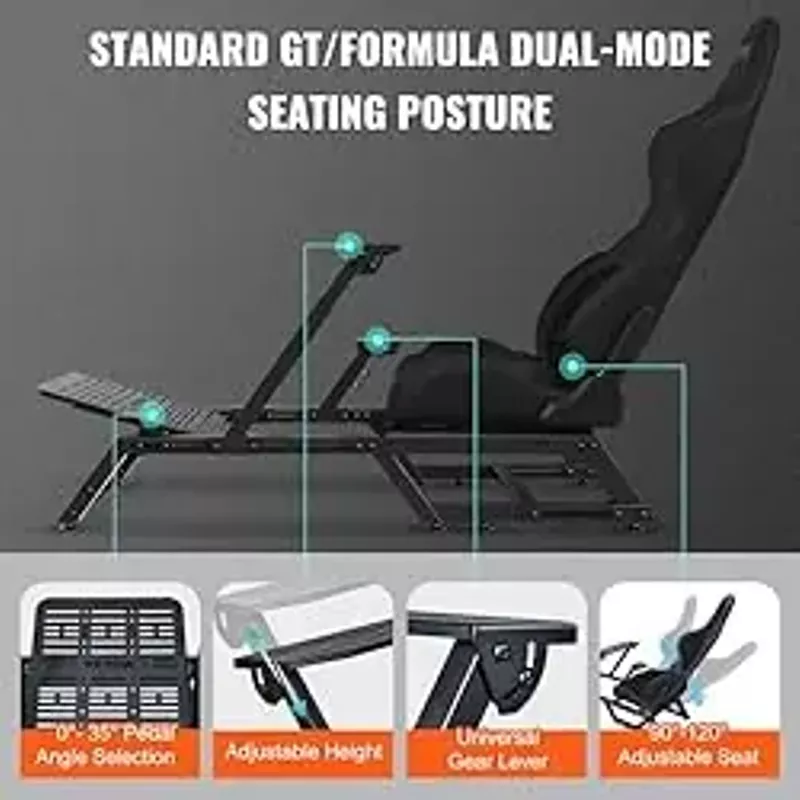 VEVOR Pre-Installed Steering Racing Wheel Stand, Universal Base Fit for Mainstream Brands Multi-Position Adjustable Driving Sim Simulator, Comfortable PVC Leather Integrated Cockpit