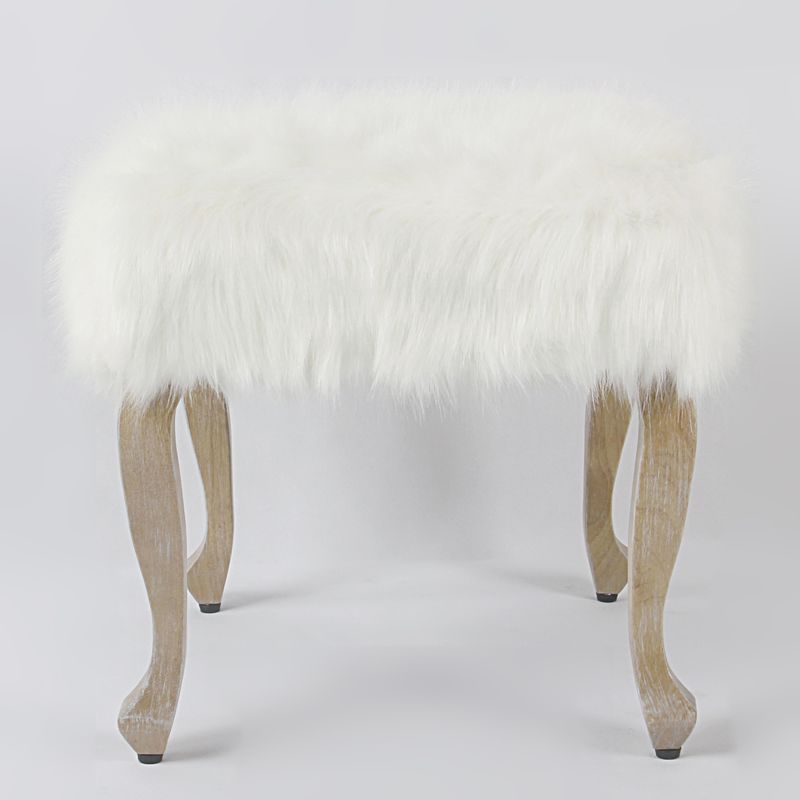 Maison Rouge Viele Faux Fur Ottoman with Wood Legs - White - White