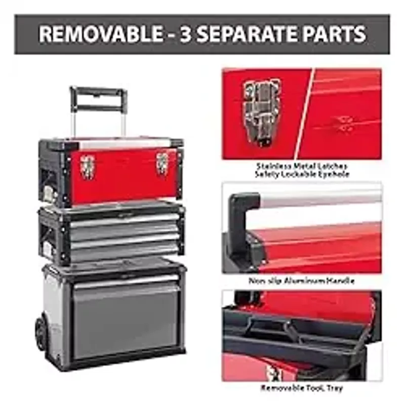 BIG RED TRJF-C305ABD-1 Garage Workshop Organizer: Portable Steel and Plastic Stackable Rolling Upright Trolley Tool Box