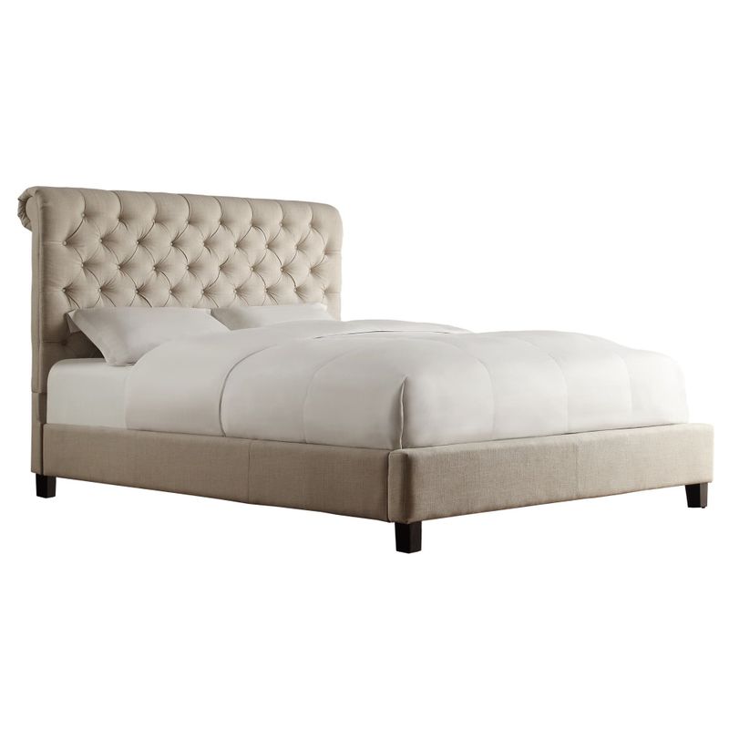 Knightsbridge Beige Linen Rolled Top Tufted Chesterfield Bed by iNSPIRE Q Artisan - Beige Linen - King