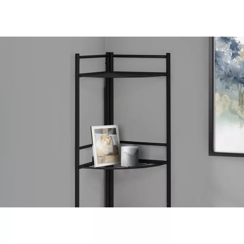 Bookshelf/ Bookcase/ Etagere/ Corner/ 3 Tier/ 58"H/ Office/ Bedroom/ Metal/ Black/ Contemporary/ Modern