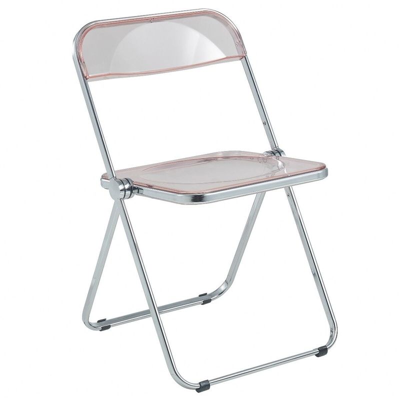 LeisureMod Lawrence Acrylic Folding Chair With Metal Frame - 30" - Transparent Black