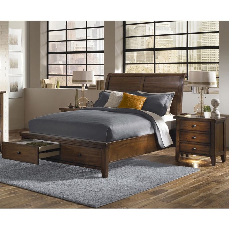 Camden Storage Bed with Two Nightstands - King, Chestnut finish