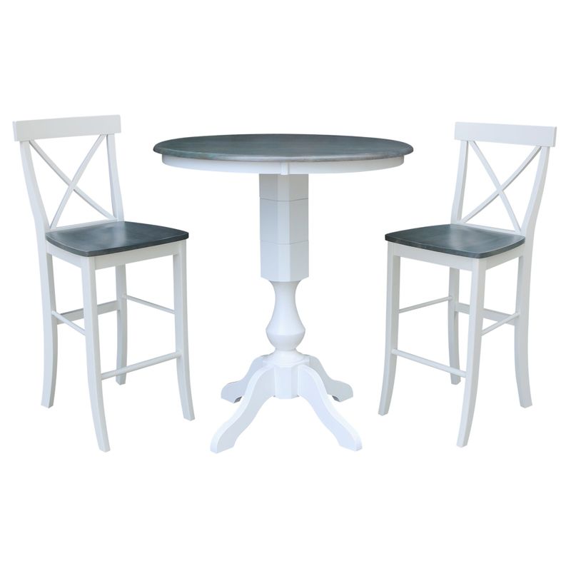 36" Bar Height Table with 2 X-Back Bar Height Stools - 3 Piece Set - Bar Height - White/Heather Gray