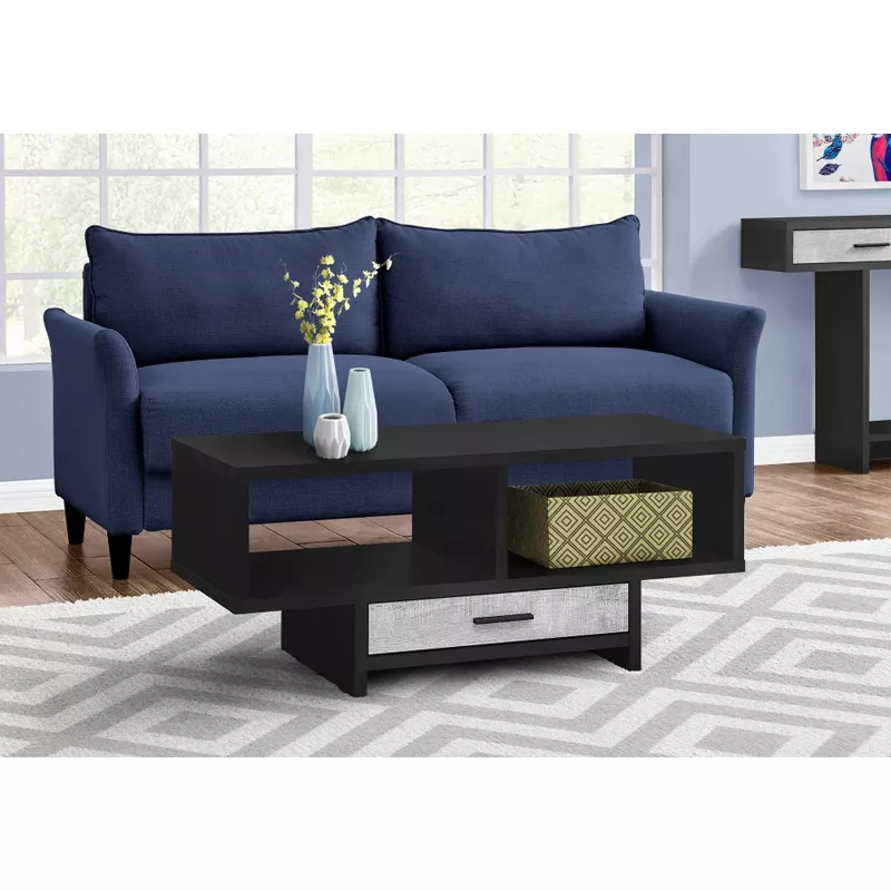 Coffee Table/ Accent/ Cocktail/ Rectangular/ Storage/ Living Room/ 42" L/ Drawer/ Laminate/ Black/ Grey/ Contemporary/ Modern