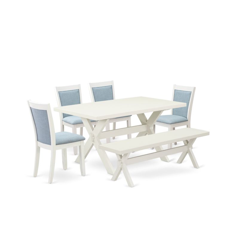 Dining Room Table Set - a Table and  Baby Blue Kitchen Chairs with Stylish Back - Linen White Finish (Pieces Option) - X026MZ015-6