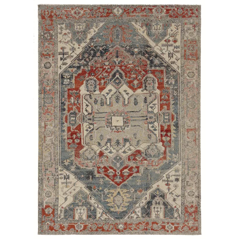 Koval Ivory And Blue 3X5 Area Rug