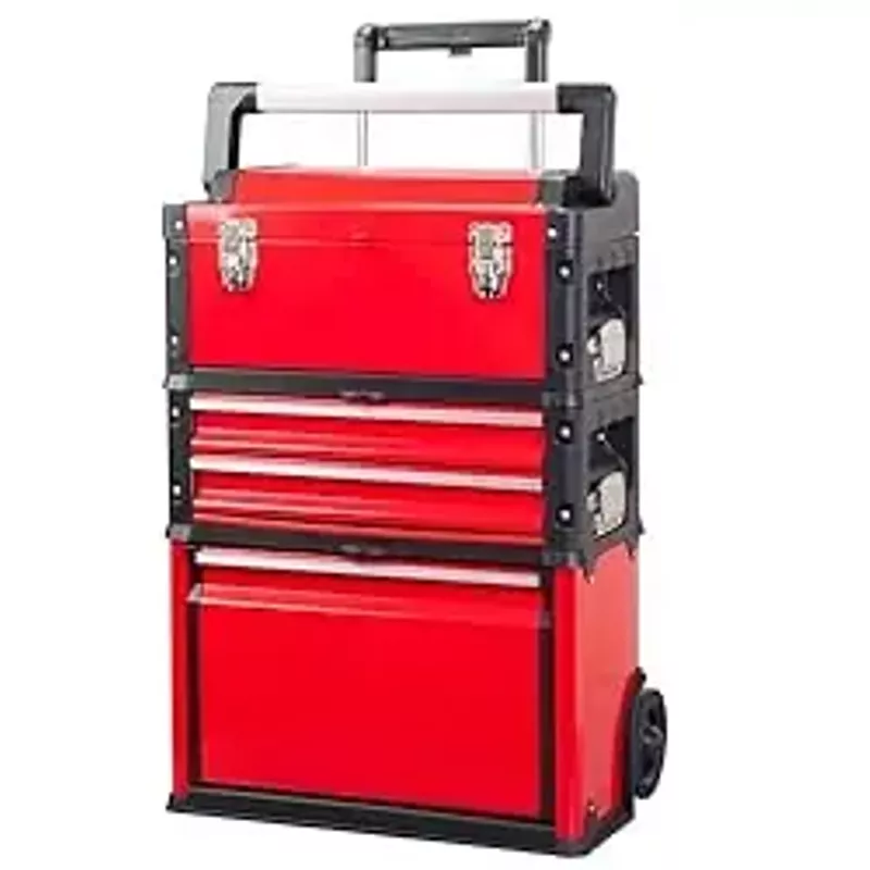 BIG RED TRJF-C305ABD-1 Garage Workshop Organizer: Portable Steel and Plastic Stackable Rolling Upright Trolley Tool Box