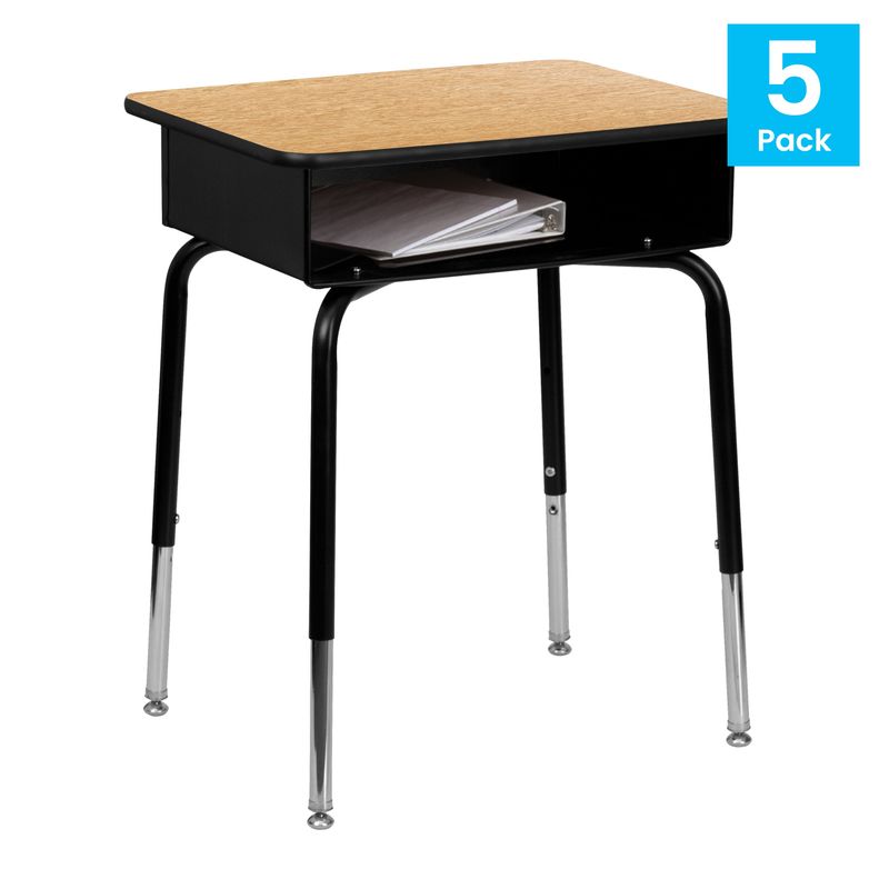 5 Pack Student Desks with Open Front Metal Book Boxes - School Desk - 24"W x 18"D x 22.25" - 31.25"H - Gray