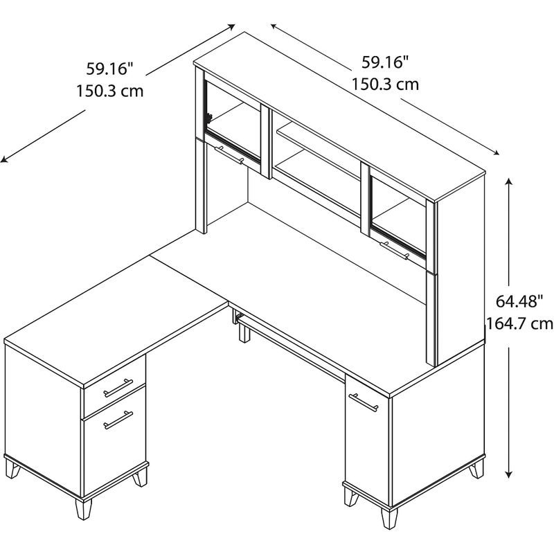 Somerset 60W L Shaped Desk with Hutch - Mocha Cherry Bush Furniture Somerset 60" L-Desk with Hutch