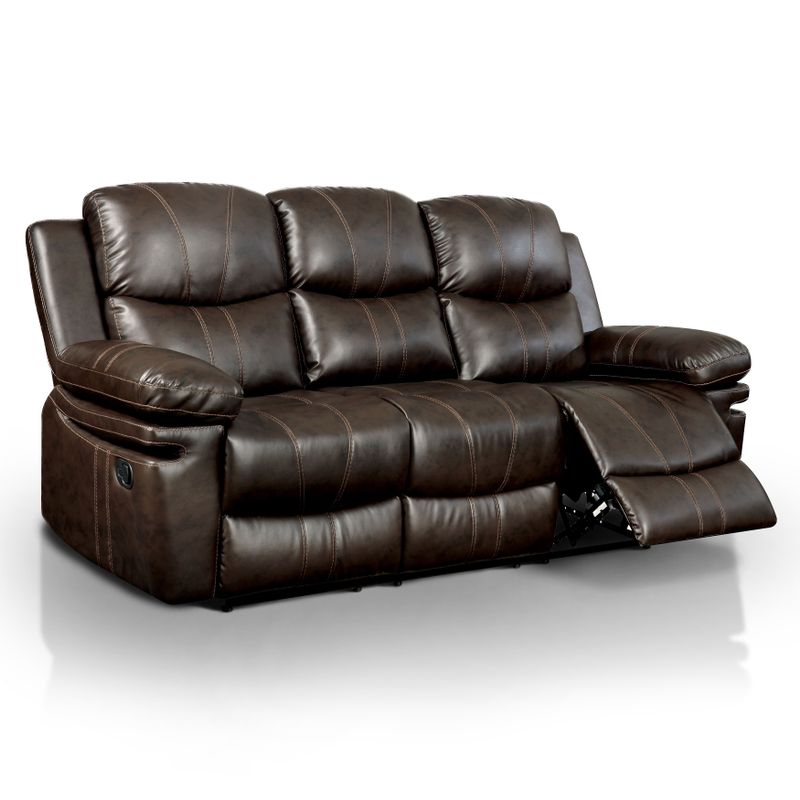 Furniture of America Ellister Transitional 2-Piece Brown Bonded Leather Match Reclining Sofa Set - Brown