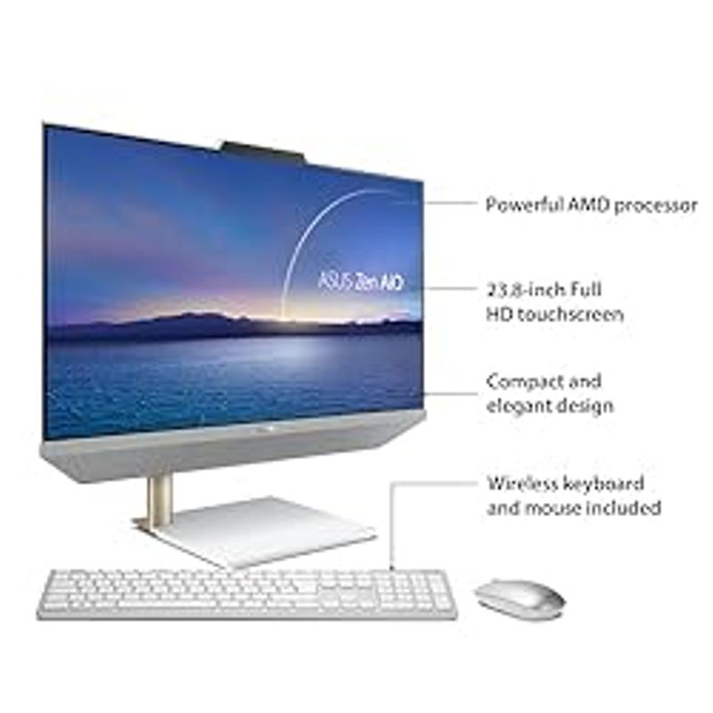 ASUS AiO M3400 All-in-One Desktop PC, 23.8-inch Full HD Anti-Glare Display, AMD Ryzen 5 5625U Processor, 8GB DDR4 RAM, 512GB NVMe PCIe,...