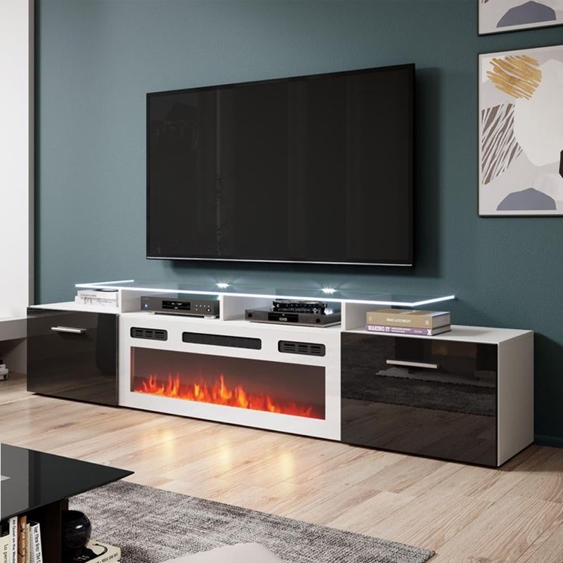 Rova WH-EF Electric Fireplace Modern 75" TV Stand - Black