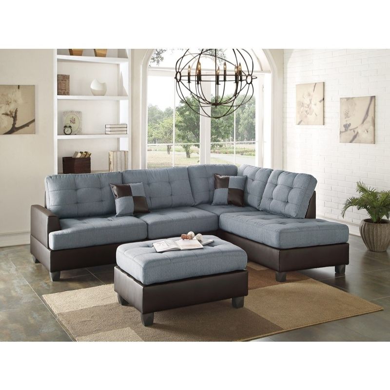 Polyfiber 3 Pieces Sectional Set In Blue and Brown