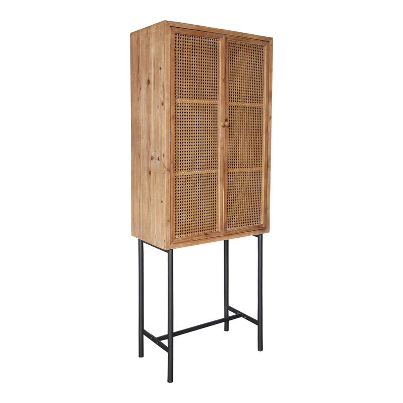 Aurelle Home Rustic Fir Wood Cabinet with Rattan Doors - Rattan/MDF