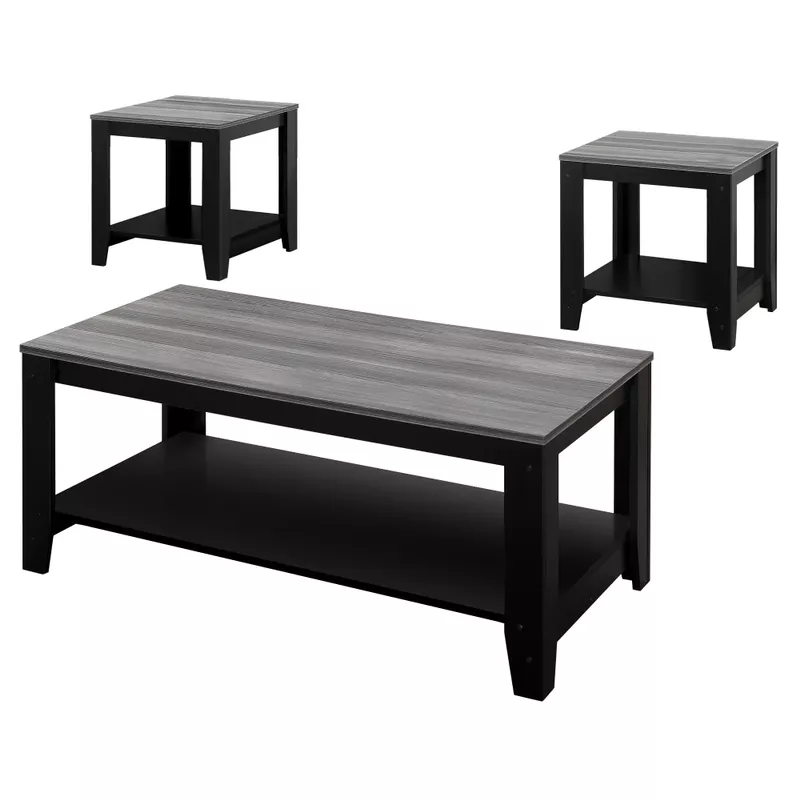 Table Set/ 3pcs Set/ Coffee/ End/ Side/ Accent/ Living Room/ Laminate/ Black/ Grey/ Transitional