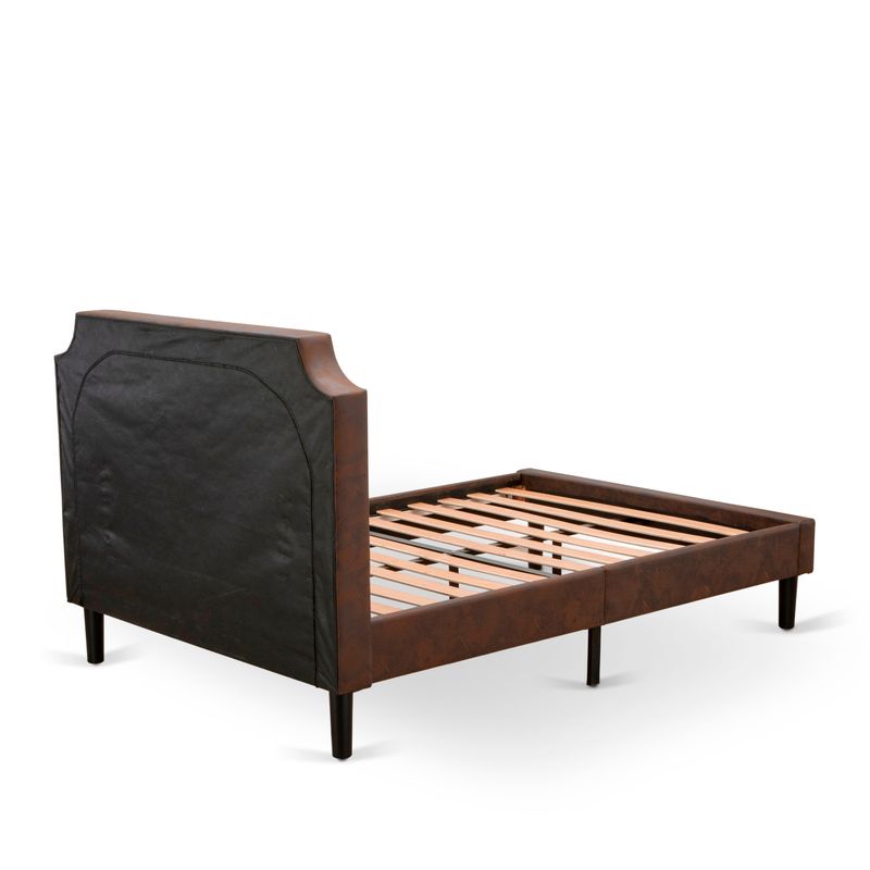 2-Piece Platform Bed Set with Bed Frame and an Antique Walnut End Table - Dark Brown Faux Leather and Black Legs - Full