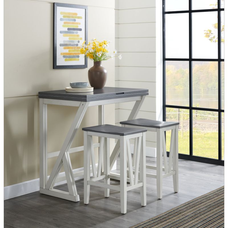 Del Mar 5 Piece Space Saver Folding Table and Stool Set, Antique White and Grey - White and Grey