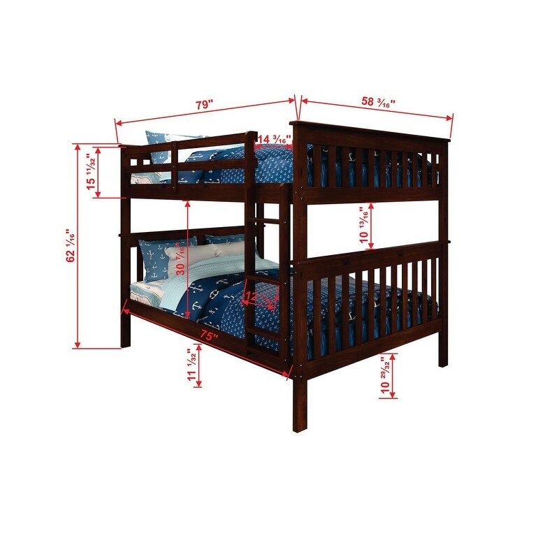 Cappuccino Full over Full Mission Bunk Bed with Drawers or Trundle - With Twin Trundle - Full