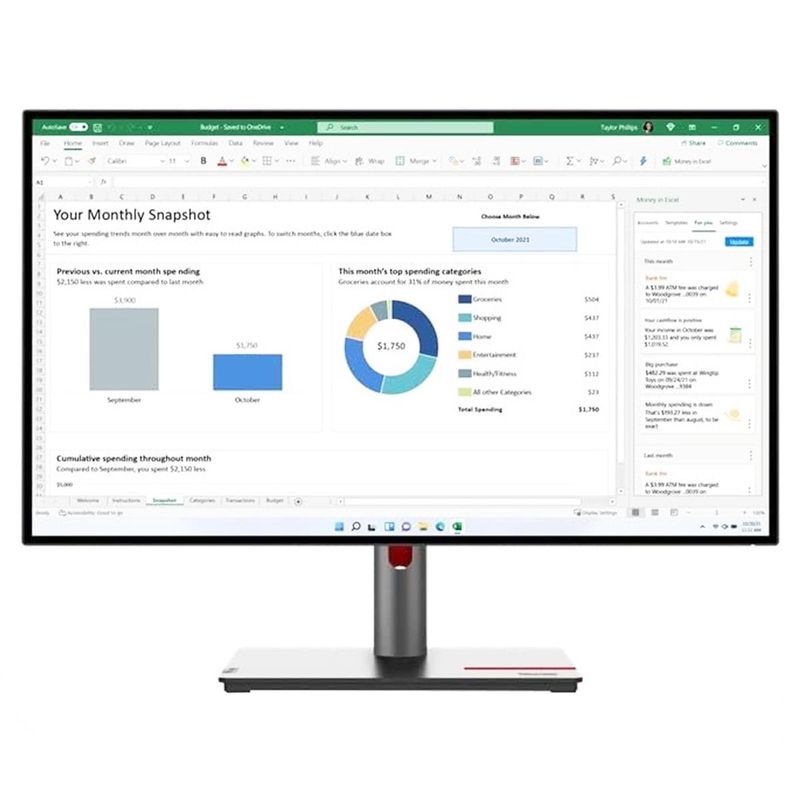 Lenovo ThinkVision P27h-30 27" 16:9 QHD IPS WLED LCD HDR Monitor with Webcam, Raven Black